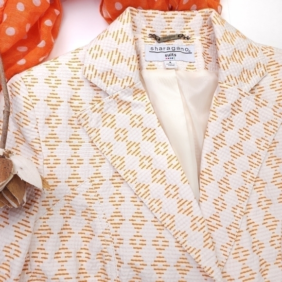 Sharagano Orange Cream Seersucker skirt Suit Size 8 - Picture 7 of 14